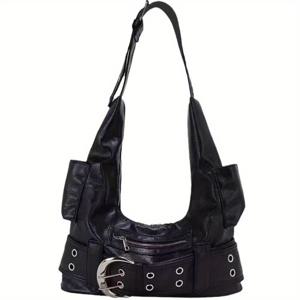 TEMU #LR061 Y2K 레트로 모터사이클 백 대용량 토트, 트렌디 패션 차이 아랫팔 백 다재다능한 달콤한 시원한 어깨 크로스바디 백 레트로 통근 하이엔드 대형 백, 포스트 아포칼립스 스타일 싱글 어깨 백, 졸업 시즌 선물, 5.5 축제 선물, 어머니의 날 선물, 휴일 선물