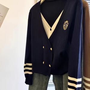 TEMU 2025 가을 신상, 우아한 여성용 루즈핏 자수 카디건 - 데일리 및 휴가 외출에 완벽한 컬리지 스타일|가디건