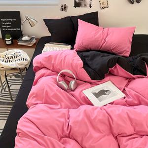 TEMU 3pcs 부드럽고 편안한 핑크 이불 세트, 흰색 베개 커버 - 기계 세척 가능한 폴리에스터, 지퍼 잠금, 침실 및 게스트룸에 이상적, 모든 계절의 편안함, 게스트룸 필수품|모던 이불 커버|지퍼 잠금 이불 커버, 이불 커버 세트|베개커버|이불