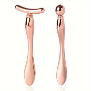 TEMU 2팩 FEIZLINDAO 로즈 골드 메탈 아이크림 롤러 & 페이스 마사지 스틱 - 부기 및 주름 감소용 듀얼 엔드 도구, 무향 배터리 필요 없는 휴대용 피부 관리 선물