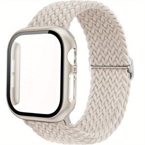 TEMU 애플워치 10/9/8/7/SE/6/5/4/3/2/Ultra 2 호환 케이스 & 브레이디드 나일론 루프 스트랩 - 내구성 플라스틱 보호 커버 + 탄력 손목 밴드, 38mm 40mm 41mm 42mm 44mm 45mm 46mm 49mm 스마트워치 액세서리, 웨어러블 테크 기어, 모던한 디자인