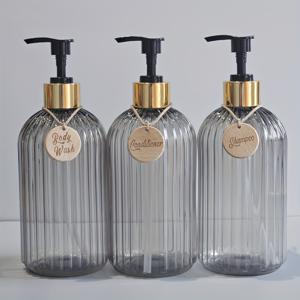 TEMU 3pcs 우아한 투명 플라스틱 샴푸 & 컨디셔너 디스펜서 병, 골든 액센트가 있는, 탈레이트 프리, 충전 가능한 욕실 샤워 병, 태그로 쉽게 식별할 수 있는 욕실 액세서리, 세련된 병 디자인, 고품질 마감