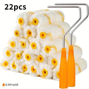 TEMU 22/42pcs 페인트 롤러 세트, 4인치 초미세 마이크로파이버 페인트 롤러 포함, 높은 흡수성, 경량 금속과 인간 중심 플라스틱 핸들이 포함된 미니 직물 롤러 키트, 벽, 마감, 문, 캐비닛용으로 적합