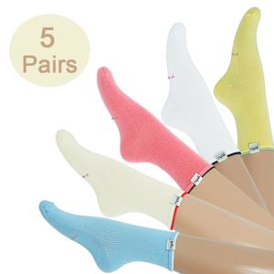 TEMU 5쌍 여성용 봄 여름 가을 중목 양말 컬러 블록 잉글리시 라벨 마카롱 틴트 캔디컬러 한국 스타일 커플 양말, 캐주얼 웨어, 귀여운 양말, 내구성 좋은 양말, 트렌디한 여성용