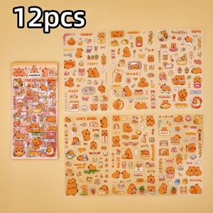 TEMU 12개/세트 신제품 크리에이티브 디자인 카피바라 폰 케이스용 DIY 소형 스티커, 고급 카피바라 스티커, 핸드 계정 사진 앨범, 다이어리 장식 스티커, 스크랩북 용품, 저널 장식품, 광택 마감, 자체 접착 데칼, 장식 라벨, 공예 스티커, 문구 애호가, 스크랩북 애호가를 위한