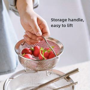 TEMU 스테인리스 스틸 찜기 바구니 배수 기능 포함 - 쌀, 수프 및 야채용 다용도 주방 도구 - 내구성 있는 304 스테인리스 스틸, 요리 및 식사 준비에 완벽, 주방 필수품 | 쌓을 수 있는 디자인 | 튼튼한 주방 용품