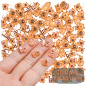 TEMU 200개 미니 카피바라 장식품 세트 (보관함 포함) - 귀여운 동물 오너먼트, 브라운 & 화이트 변형, 내구성 플라스틱 제작, DIY 공예, 네일 아트, 홈파티 데코, 동물 애호가를 위한 완벽한 크리스마스 선물, 유쾌한 디자인, 광택 마감, 홈 , 매끄러운 질감, 소형 장식품, 공예 애호가용