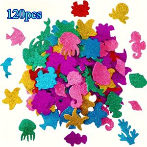 TEMU 60/120/180/240/300/360개 생동감 넘치는 바다 테마 폼 스티커 - 핑크, 퍼플, 블루, 그린, 옐로우 자체 접착 해양 생물 DIY 공예, 스크랩북, 카드 만들기 & 홈 데코 | 컬러풀한 크래프트 용품 | 쉽게 떼어지는 데칼, 해양 아트