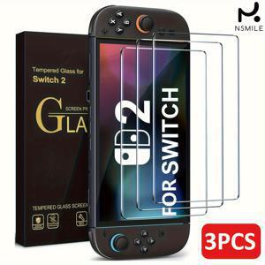 TEMU 닌텐도 스위치 2 (2025 모델)용 강화유리 스크린 보호필름 3개 세트 - HD 투명, 내구성 강화, 긍정 방지, 고급 디자인, 깨짐 방지, 게임 경험 향상, 게이밍 액세서리, 선명한 화면 보호, 슬림형 커버, 콘솔 플레이어용