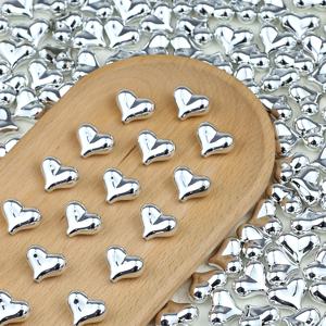 TEMU 21mm/12개 실버 하트 비즈 대형 구멍 아크릴 비즈, DIY 주얼리 만들기, 목걸이, 폰체인, 헤어 액세서리, 가방 장식용 공예 재료