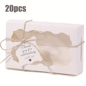 TEMU 20개 크래프트 종이 선물 상자, 끈 및 선물 태그 포함 - 투명 창, 흰색 및 핑크/브라운, 웨딩, 생일, 크리스마스, 데이, 어머니의 날, 다목적 포장, 선물 상자, 이벤트 선물 용기, 러스트릭한 매력 장식, 튼튼한 구조