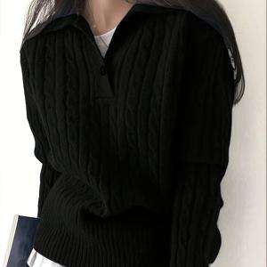 TEMU 여성용 우아한 긴팔 가디건 - 단색 라펠 칼라, 버튼 프론트, 루즈핏 풀오버 가을/겨울 캐주얼 시크 스타일, 세탁기 사용 가능, 텍스처