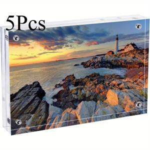 TEMU 5개 마그네틱 사진 프레임 - 아크릴 투명 이중면 디스플레이 블록, 6mm 두꺼운, 가족 사진, 여행, 해안 풍경 디자인, 수직 직사각형 모양, 홈 데코, 벽용 사진 프레임, 가족 사진 디스플레이, 해안 풍경 프레임, 현대 프레임 디자인