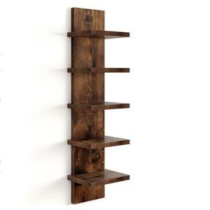 TEMU 1개 헤비듀티 5단 벽선반 - 공간 절약형 수직 정리대, 하드웨어 포함 쉬운 설치, 모던 팜하우스 디자인 거실/침실/홈오피스용 - 견고한 인조 목재 책장, 식물 및 장식품 보관, 소공간에 적합, 러스틱 월마운트, 우아한 룸 액센트, 내추럴 그레인 마감