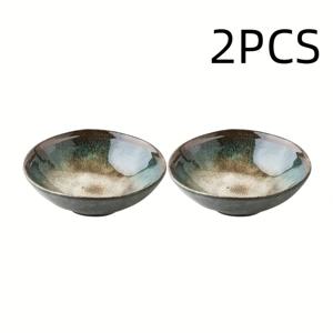 TEMU 2개 세트 빈티지 세라믹 샐러드 볼 - 우아한 식탁 장식, 오븐 구운 불규칙 모양 파스타·샐러드·수프용 (6인치, 틸 그린 & 베이지) - 일상 또는 정장식 테이블웨어에 이상적, 다목적 주방용품, 수제 도자기, 고급스러운 디너웨어, 스타일리시한 서빙 용기, 러스틱 테이블웨어, 저녁 파티 호스트용