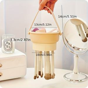 TEMU 빠른 건조 실리콘 브러시 청소 키트 - 위생, 스폰지 패드가 있는 쉬운 청소용 홀더, 메이크업 브러시, 욕실 및 거실 사용에 적합, 현대적인 미학 | 내구성 있는 플라스틱 스탠드, 11개 축제에 적합한 완벽한 선물 선택