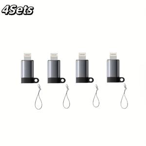 TEMU 아이폰용 충전 어댑터 충전 변환기에 적합한 4개 세트, Type-C to Lightning, Lanyard가 있는 합금 모델, 지능형 칩 충전. 전송. 거부 지연, 가벼우며 휴대하기 편리, 여행, 사무실, 차량, 및 포장에 편리한 소형 및 가벼운 디자인.