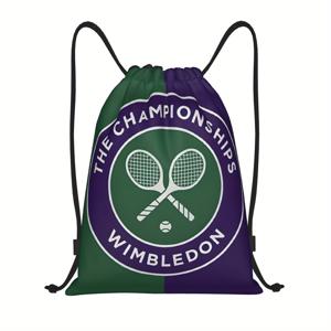 TEMU 1pc 윔블던 테니스 패턴 가방 - 경량 내구성 폴리에스터 스포츠 드로스트링 백팩 - 체육관, 요가, 하이킹, 테니스용 - 녹색 및 보라색 디자인, 남성 및 여성에게 완벽한 선물, 테니스 가방, 요가 액세서리, 스포티 액세서리, 튼튼한 구조|테니스가방
