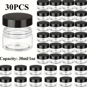 TEMU 누수 방지 여행용 화장품 용기 30개 세트 - 30ml/1oz 투명 플라스틱 화장품 병 (블랙 플립탑 뚜껑 포함), 휴대용 라운드 디자인, 메이크업 브러쉬, 립스틱, 미용 필수품 보관에 이상적, 슬림한 컨테이너 디자인, 안전한 플립탑 뚜껑