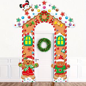TEMU 2D 도어 배너, 3pcs 크리스마스 파티 장식 진저브레드 하우스 도어 배너 - 성인용 사진 부스 소품 대형 산타 캔디 포토 백드롭 트릭 오어 트릿 게임 선물 세트