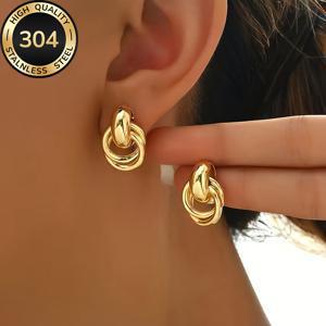 TEMU 고품질 스테인리스 스틸 저자극성 골든 귀걸이, 변색 방지, 편안하고 다용도, 심플하고 우아한, 일상 착용이나 파티용 패셔너블 여성 귀걸이, 보석 액세서리, 여성에게 섬세한 선물