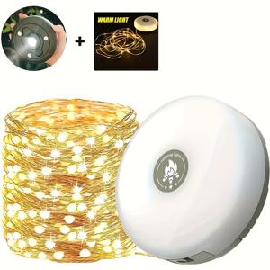 TEMU 캠핑 라이트 스트링 1개 팩, 따뜻한 조명 USB 충전식 야외 캠핑 조명, IP44 휴대용 캠핑 조명, 5가지 모드 및 밝기 조절 가능, 캠핑, 하이킹 및 비상 전력 차단 조명에 적합