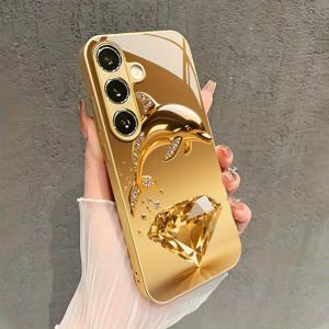 TEMU 고급스러운 골든 돌핀 패턴 유리 휴대폰 케이스 - 삼성 갤럭시 S25/S25 플러스/S25 울트라/S24/S24 FE/S24 플러스/S24 울트라/S23/S23 FE/S23+/S23 울트라/S22/S22+/S22 울트라/S21/S21 FE/S21+/S21 울트라 5G용, 남녀 공용 스타일리시하고 다재다능한 디자인