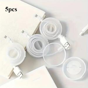 TEMU 접이식 케이블 정리기 - USB 충전기 & 데이터 케이블용 원형 플라스틱 보관 릴, 투명 꼬임 방지 디자인, 여행 및 가정용 내구성 컴팩트 설계 (5개입), 디자인, 부드러운 수납, 자주 이동하는 분들을 위한 홈 오거나이저