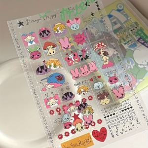 TEMU 레트로 스크랩북 스티커 세트 - INS 스타일 캐릭터 + 베어 스티커 다이어리/저널/플래너 장식용|다이어리