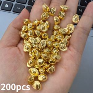 TEMU 200개 미니어처 골든 바 세트, DIY 장식용으로 완벽한 초현실적인 디테일이 있는 플라스틱 제작, 전기도금 처리로 내구성을 보장하는 골든 잉곳 디자인