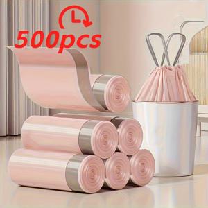 TEMU 500개 초강력 내구성 쓰레기봉투 - 주방, 욕실 및 거실용 휴대용 폴리에틸렌 쓰레기봉투 | 스타일리시한 풀스트링 디자인 & 배출기 포함