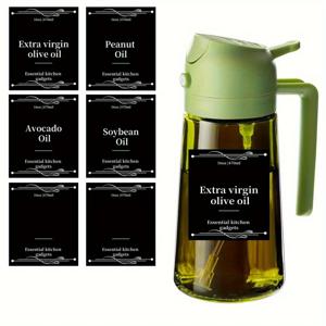 TEMU 주방용 유리 올리브 오일 디스펜서 병, 2-in-1 오일 병 및 요리 스프레이어, 16oz 다크 그린 유리 오일 병, BBQ 및 RV를 위한 완벽한 주방 도구, 6개 스티커 포함, 오일 스프레이 병|오일스프레이