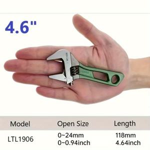 TEMU 1개 4.6인치 조절 가능한 렌치 - 넓은 턱, 짧은 손잡이 미니 렌치 (레이저 각인 마킹 및 고무 그립) - 배관 및 욕실 유지보수용 내구성 강한 금속 구조