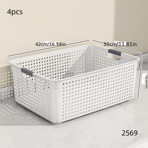 TEMU 4개 세트 플라스틱 화이트 수납 바구니, 대용량 데스크탑 정리함, 욕실 및 주방용 보관 바구니, 할로윈 & 크리스마스 선물, 선반 바구니