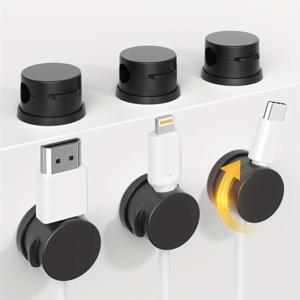 TEMU 6개 자석 회전 케이블 홀더 - 360° 회전 베이스, 미끄럼 방지 테이블, 침대 옆 테이블, 자동차, 가정, 사무실, 휴대폰, 태블릿, 노트북용 헤비 듀티 케이블 정리함 - 공간 절약형 케이블 관리, 충전기, 보조 배터리에 적합