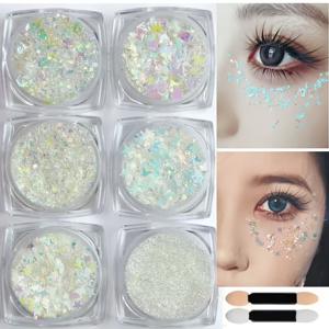 TEMU 6개입-보라색 바디 글리터, 투명한 화이트 글리터 젤, 헤어 글리터 젤, 보라색 글리터 6가지 색상, 글리터 스케일, 얼굴 페인팅
