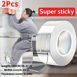 TEMU 2개입 헤비듀티 양면 나노 테이프 - 초강력 접착력, 재사용 가능, 크리스마스 장식, 공예 및 기타 용도에 적합 - 가정, 학교, 휴일 및 특별한 날에 이상적, 공예 필수품|재사용 가능한 접착제|내구성 있는 접착제