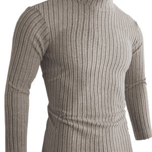 TEMU 남성용 하이넥 리브드 니트 스웨터 - 스트레치 솔리드 컬러 풀오버, 체육관 & 캐주얼 웨어, 레귤러 핏 겨울 따뜻한 상의, 세탁기 사용 가능 가을 겨울 필수품, 니트 스웨터, 추위 방지 의류, 클래식 니트웨어, 내구성 있는 구조, 따뜻한 탑, 캐주얼 복장