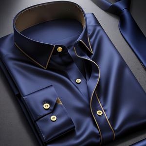 TEMU 남성 슬림핏 긴팔 드레스 셔츠 - 주름 방지, 다림질 불필요, 단색 비즈니스 캐주얼 & 포멀 셔츠 (사무실, 회의, 전문직 복장용), 세련된 디자인, 튼튼한 원단, 기업복, 모던 스타일, 고품질 소재