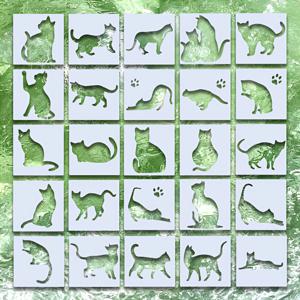 TEMU 고양이 실루엣 7.5cm*7.5cm/2.95인치*2.95인치 재사용 가능한 페인팅 스텐실 세트, 25개 - 캔버스, 종이, 천, 바닥, 책, 액자, 벽, 가구, 카드에 사용 가능, DIY 아트 크래프트 템플릿 포함, 홈 데코용