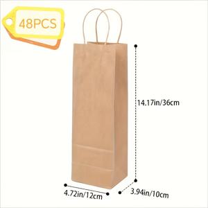 TEMU 25팩, 48팩 크래프트 종이 선물 가방, 12cm/4.73인치 x 10cm/3.95인치 x 36cm/14.17인치 핸드헬드 와인 병 가방, 레드 와인 포장 파우치, 와인 병 가방, 심플 디자인, 튼튼한 구조, 와인 병 홀더, 선물 쇼퍼, 디자인, 내구성 있는 재질, 커피 가방, 종이 캐리어