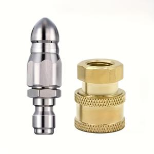 TEMU 2개 고압 세척기 배수구 노즐 키트 - 5000 PSI 헤비듀티 금속, 황동 피팅 및 퀵 커넥트 시스템, US/EU 나사산 표준, 내부 나사산 NPT 하수도 제트 노즐, 배수구 청소, 하수 제거, 주거/상업용 (배수구 스네이크 대체) - 1/4인치 고압 세척기 노즐 및 황동 커넥터 포함, 효율적인 배수 사용