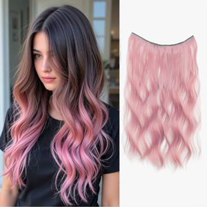 TEMU 원피스 인비저블 클립인/클립온 헤어 익스텐션 - 초슬림 초경량 워터웨이브(컬리) & 로우 메인테넌스 헤어더블링 피스, 시스루 블렌딩, 핑크/터키스/탠저린/딥퍼플/포레스트그린/블랙