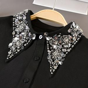TEMU 여성용 럭셔리 칼라 - & 비즈 장식 페이크 칼라, 블랙 화이트 셔츠 칼라, 하프 셔츠 스타일 탈부착 칼라 (블라우스, 드레스, 재킷용) - 세탁기 사용 가능한 사계절 액세서리