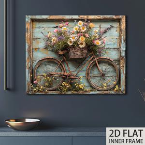 TEMU 2D 플랫, 2D FLAT 매력적인 스타일 빈티지 꽃바구니 자전거 캔버스 아트 - 러스틱 블루, 거실이나 주방을 위한 플로럴 홈 데코, 12x16 인치, 완벽한 봄 테마 선물 | 레트로 사이클리스트 벽 장식 할로윈/추수감사절/크리스마스, 2D 플랫, 주방 장식,플랫랜드 아트워크,고품질 인쇄,장식용 포스터