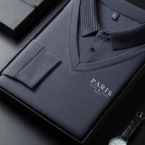 TEMU 남성용 클래식 가을/겨울 니트 폴로 셔츠, 페이크 투피스 칼라, 비즈니스 캐주얼 패치워크 디자인. 골프 및 야외 활동에 적합한 부드럽고 편안한 원단으로 제작되었으며, 밀라노 레에 적합한 피부 친화적인 원단.