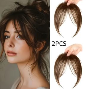 TEMU 2개 여성용 클립온 앞머리 헤어 익스텐션 - 자연스러운 8인치 숏 헤어, 내열 합성 섬유, 즉각적인 볼륨 & 얼굴 프레임 앞머리, 쉬운 클립온 부착 (접착제/바느질 없음), 데일리 및 특별한 행사용