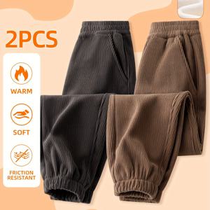 TEMU 2개 남아용 기모 안감 바지, 미디 사이즈, 캐주얼, 스타일리시, 따뜻하고 튼튼하며 내마모성이 뛰어남, 가을/겨울 스타일, 남아용 스포츠 바지, 아동용 겨울옷, 남아용 겨울 바지, 야외용|스포츠
