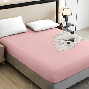 TEMU 부드러운 핑크 피트드 침대 시트 - 싱글/더블 사이즈 딥 포켓 매트리스 보호대, 트윈/풀/퀸/킹 사이즈 침대용, 홈/호텔/기숙사용 핑크 침대 커버 - 세탁기 사용 가능, 박스 스프링 및 매트리스 호환