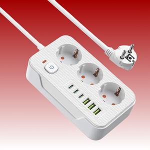 TEMU 1개 전원 스트립 서지, 3개의 AC 콘센트, 3개의 USB-A 및 3개의 Type-C 포트, 헤비듀티 연장 코드(2m) & 메인 스위치 - EU 플러그 (220-240V) 가정/사무실용 - 국제 전압 호환